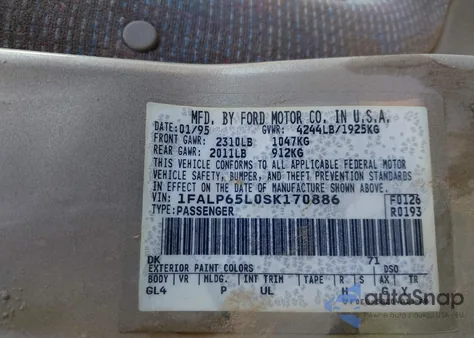 1995 Ford Contour Gl from USA, damaged, VIN 1FALP65L0SK170886